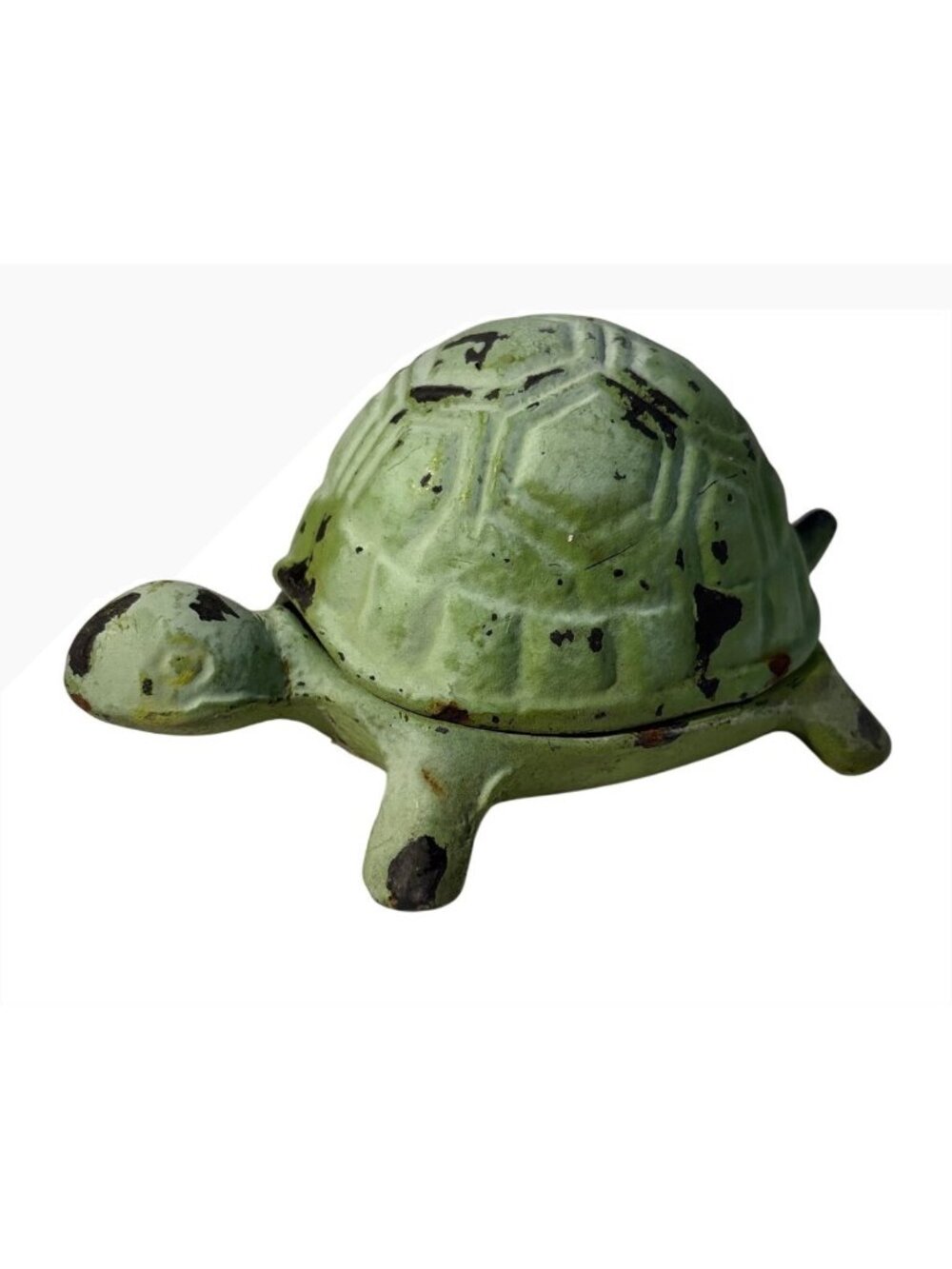 Cast Iron Turtle Key Holder Garden Rustic Green Storage Container 5" Long Heavy